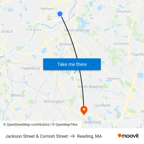 Jackson Street & Cornish Street to Reading, MA map