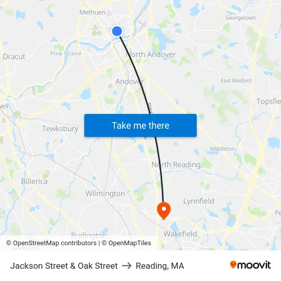 Jackson Street & Oak Street to Reading, MA map