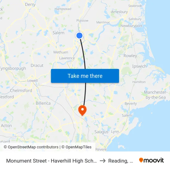 Monument Street - Haverhill High School to Reading, MA map