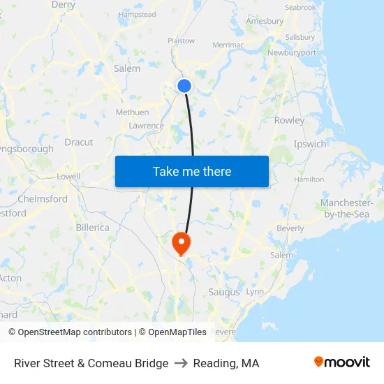 River Street & Comeau Bridge to Reading, MA map