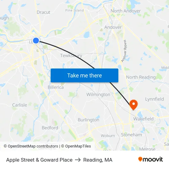 Apple Street & Goward Place to Reading, MA map