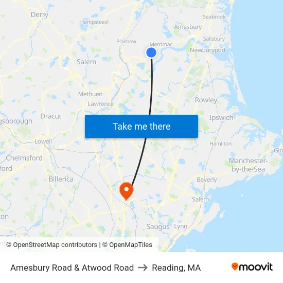 Amesbury Road & Atwood Road to Reading, MA map