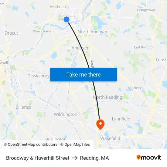 Broadway & Haverhill Street to Reading, MA map