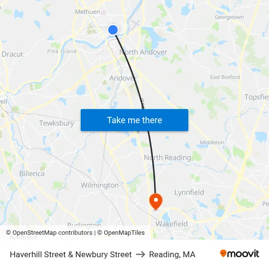 Haverhill Street & Newbury Street to Reading, MA map