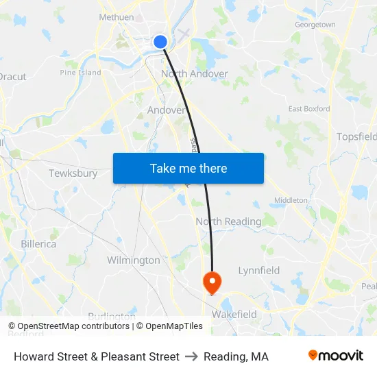 Howard Street & Pleasant Street to Reading, MA map