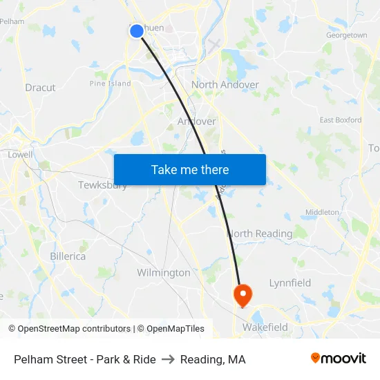 Pelham Street - Park & Ride to Reading, MA map