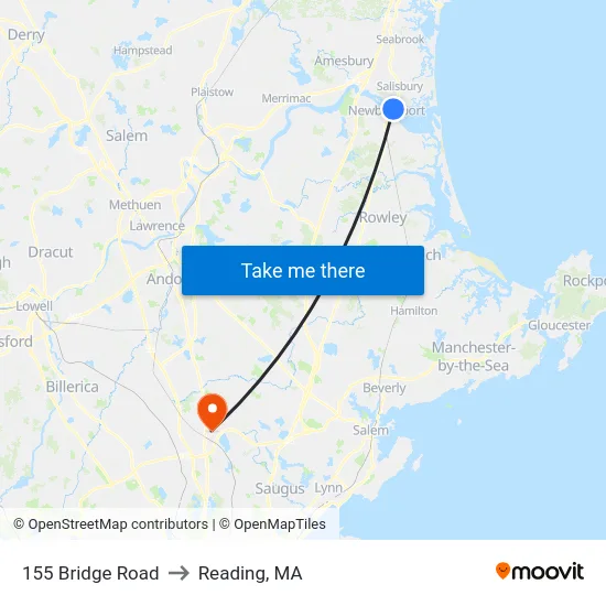 155 Bridge Road to Reading, MA map