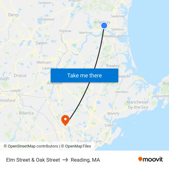 Elm Street & Oak Street to Reading, MA map