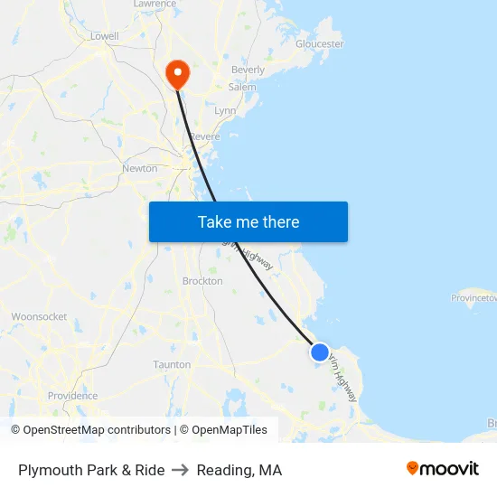 Plymouth Park & Ride to Reading, MA map