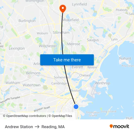 Andrew Station to Reading, MA map