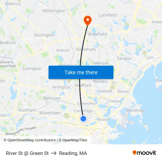 River St @ Green St to Reading, MA map