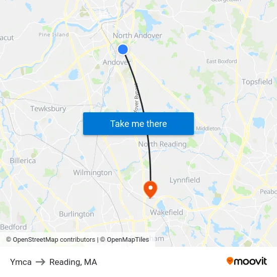 Ymca to Reading, MA map
