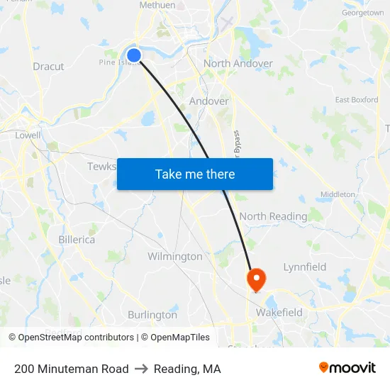 200 Minuteman Road to Reading, MA map