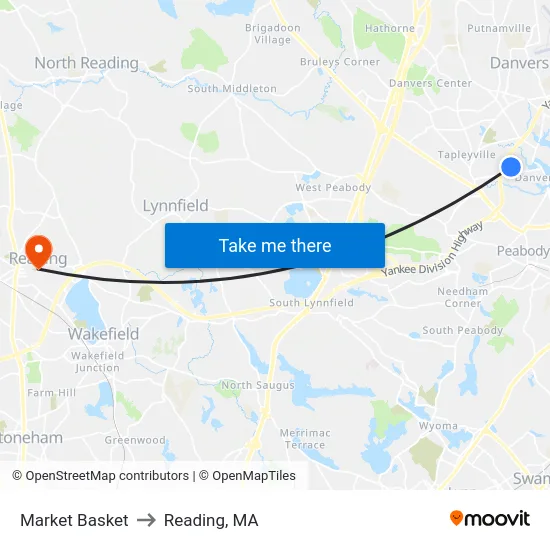 Market Basket to Reading, MA map
