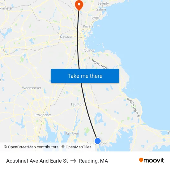 Acushnet Ave And Earle St to Reading, MA map