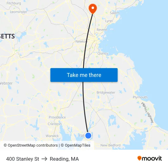 400 Stanley St to Reading, MA map