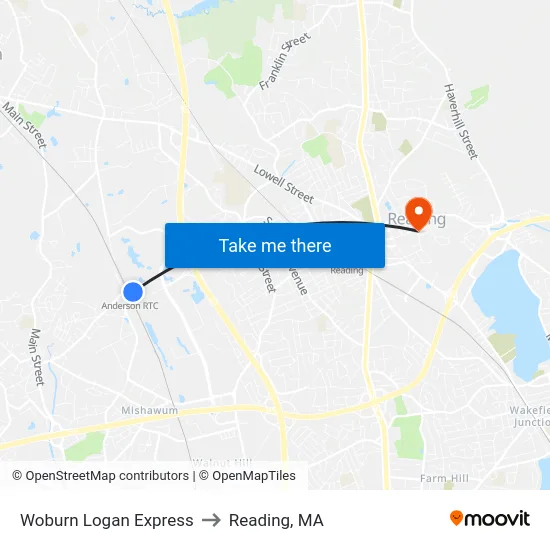Woburn Logan Express to Reading, MA map