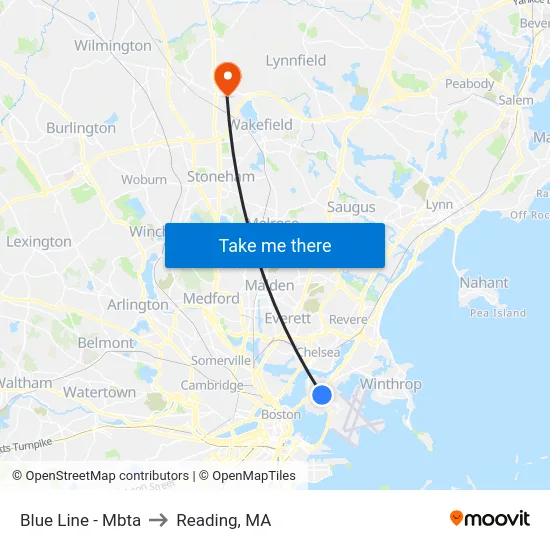 Blue Line - Mbta to Reading, MA map