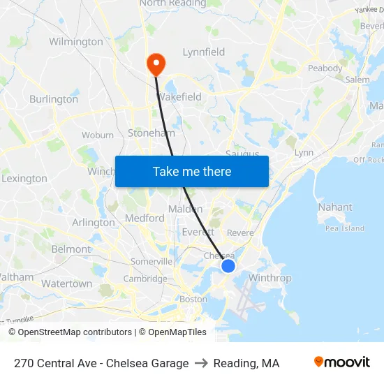 270 Central Ave - Chelsea Garage to Reading, MA map