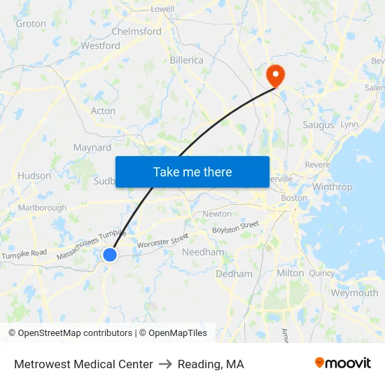 Metrowest Medical Center to Reading, MA map