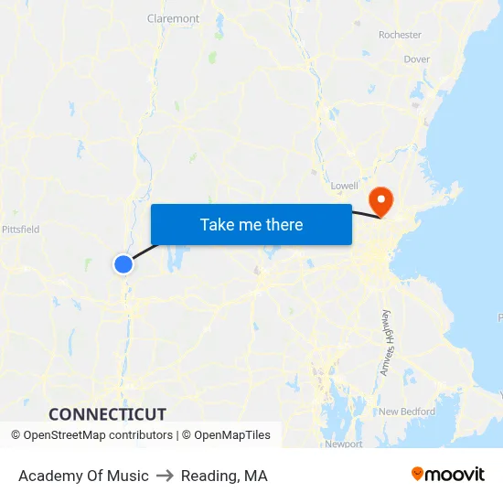Academy Of Music to Reading, MA map