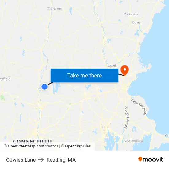 Cowles Lane to Reading, MA map