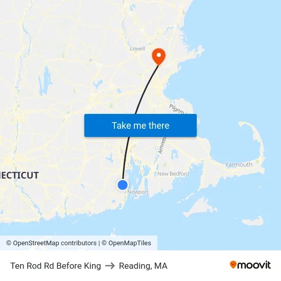 Ten Rod Rd Before King to Reading, MA map