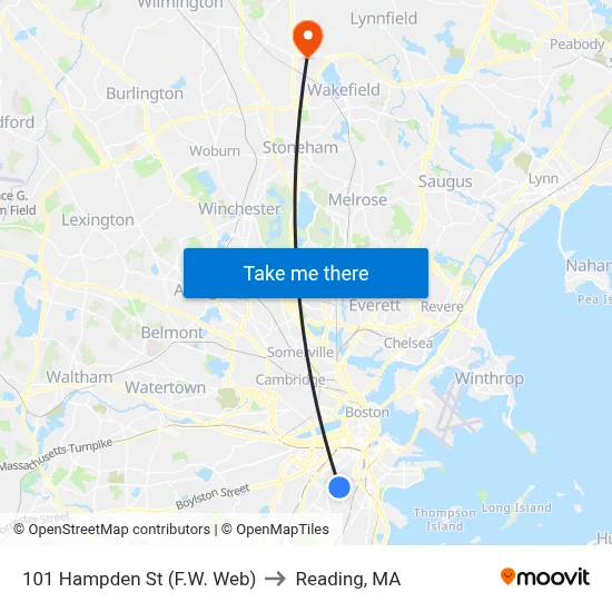 101 Hampden St (F.W. Web) to Reading, MA map