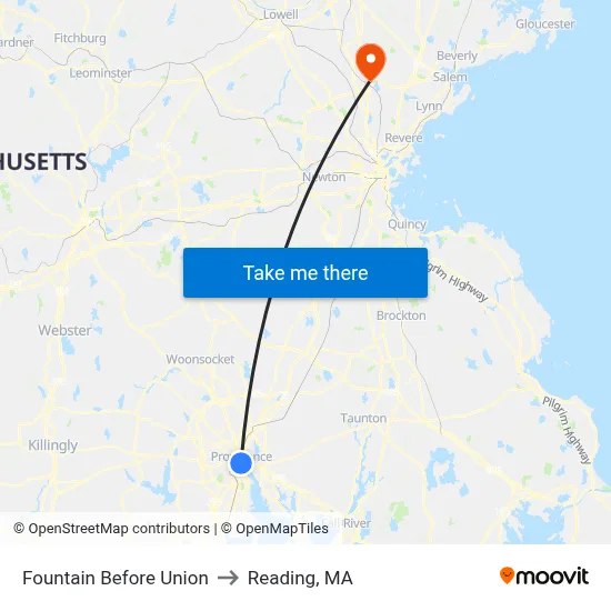 Fountain Before Union to Reading, MA map