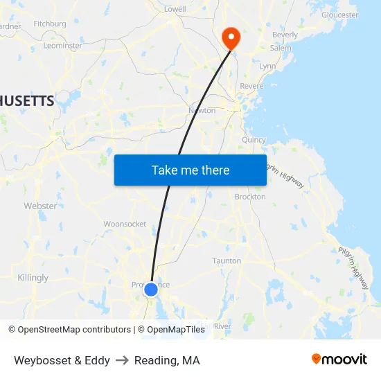 Weybosset & Eddy to Reading, MA map