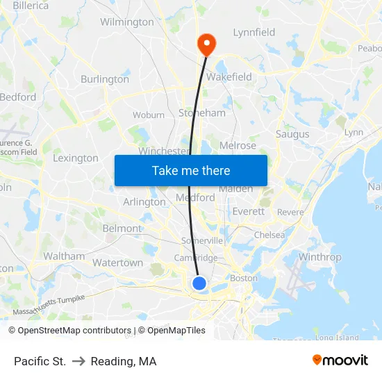 Pacific St. to Reading, MA map
