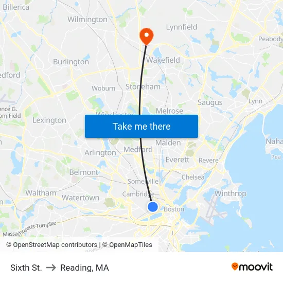 Sixth St. to Reading, MA map