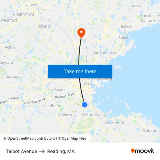 Talbot Avenue to Reading, MA map