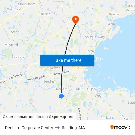 Dedham Corporate Center to Reading, MA map