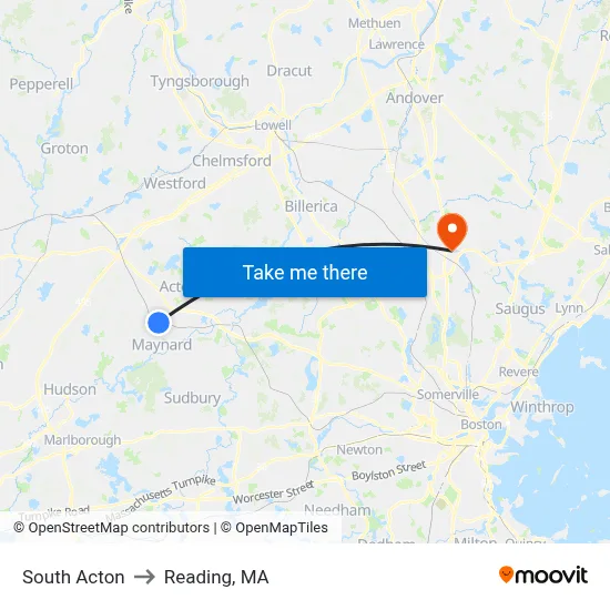 South Acton to Reading, MA map
