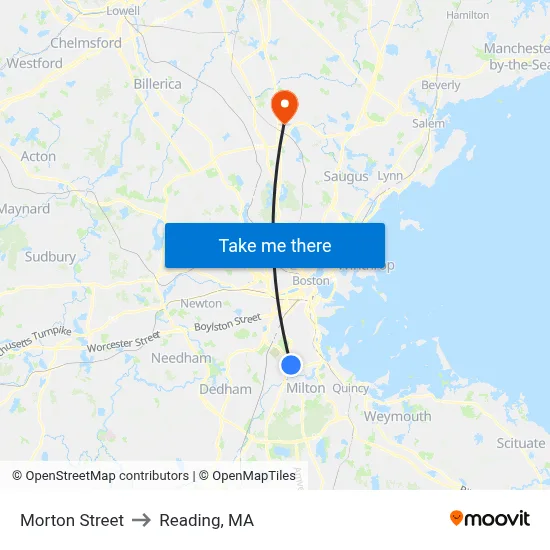 Morton Street to Reading, MA map