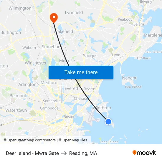 Deer Island - Mwra Gate to Reading, MA map