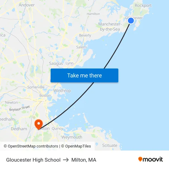 Gloucester High School to Milton, MA map