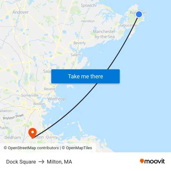 Dock Square to Milton, MA map
