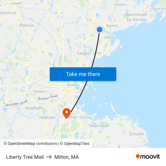 Liberty Tree Mall to Milton, MA map