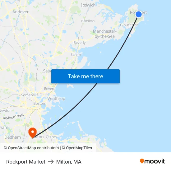 Rockport Market to Milton, MA map