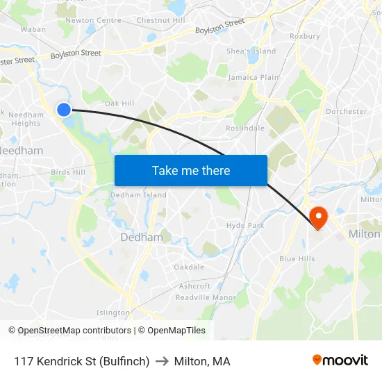 117 Kendrick St  (Bulfinch) to Milton, MA map