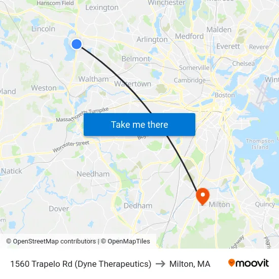 1560 Trapelo Rd  (Dyne Therapeutics) to Milton, MA map