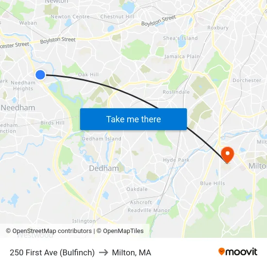 250 First Ave  (Bulfinch) to Milton, MA map