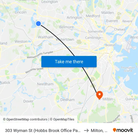 303 Wyman St  (Hobbs Brook Office Park) to Milton, MA map