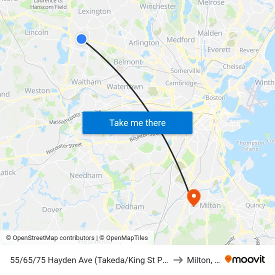 55/65/75 Hayden Ave  (Takeda/King St Properties) to Milton, MA map