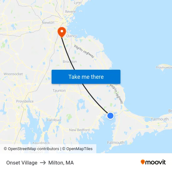 Onset Village to Milton, MA map