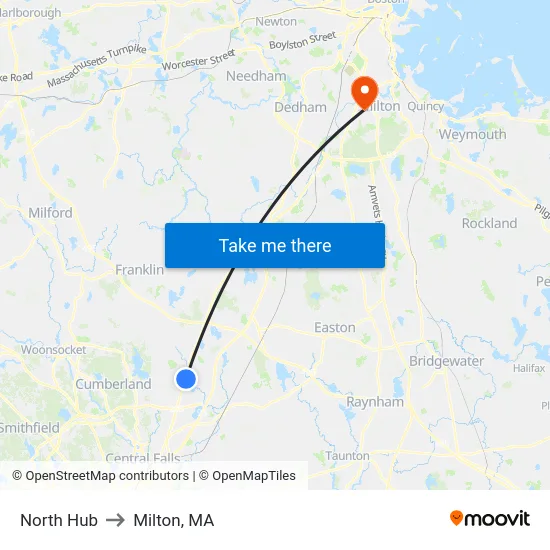 North Hub to Milton, MA map