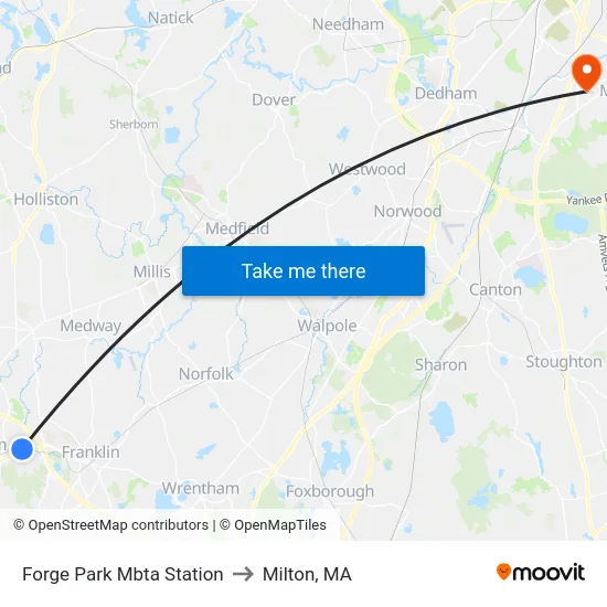 Forge Park Mbta Station to Milton, MA map