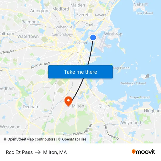 Rcc Ez Pass to Milton, MA map